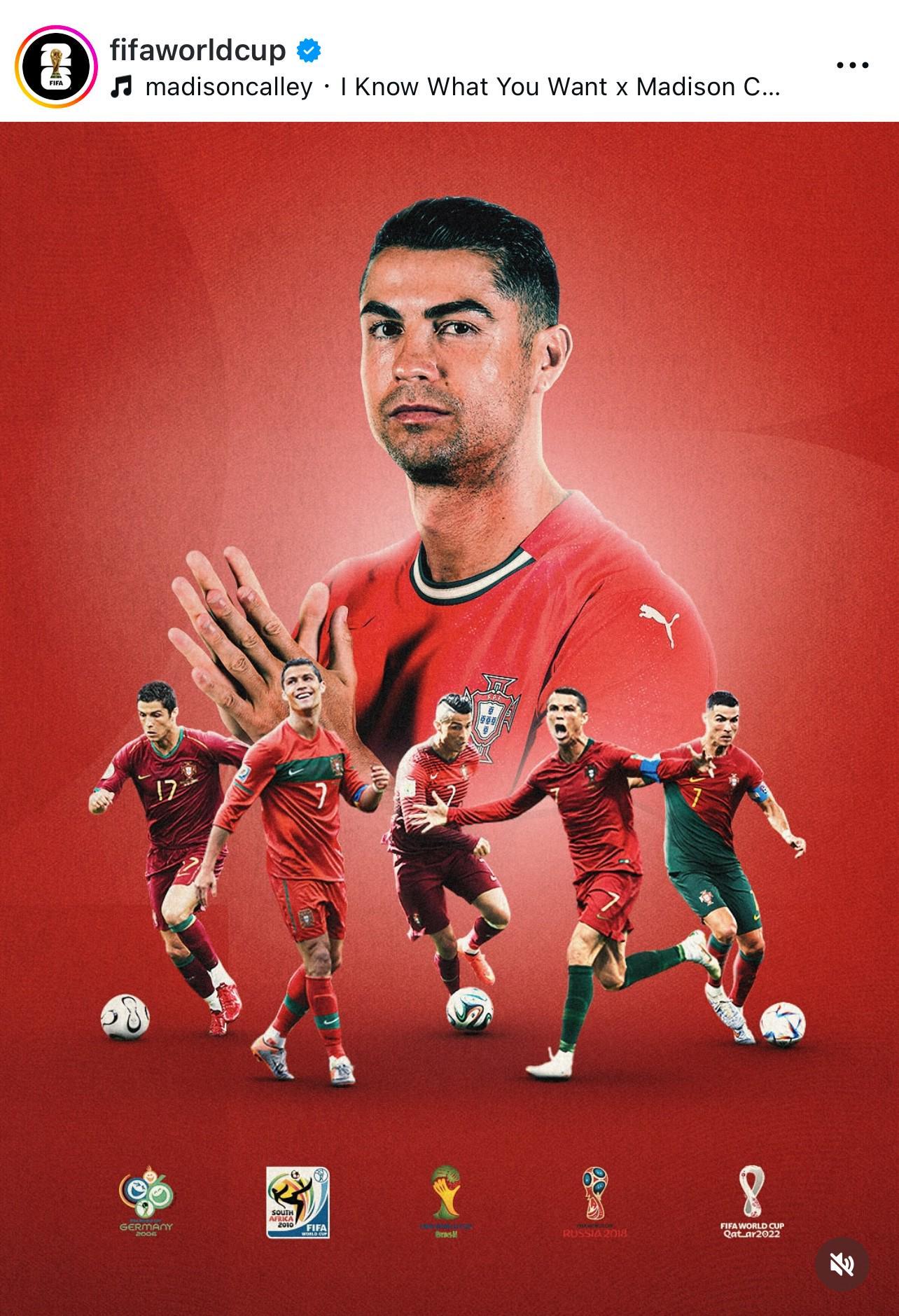 世界杯官方晒C罗海报：C罗迎来第6次世预赛之旅